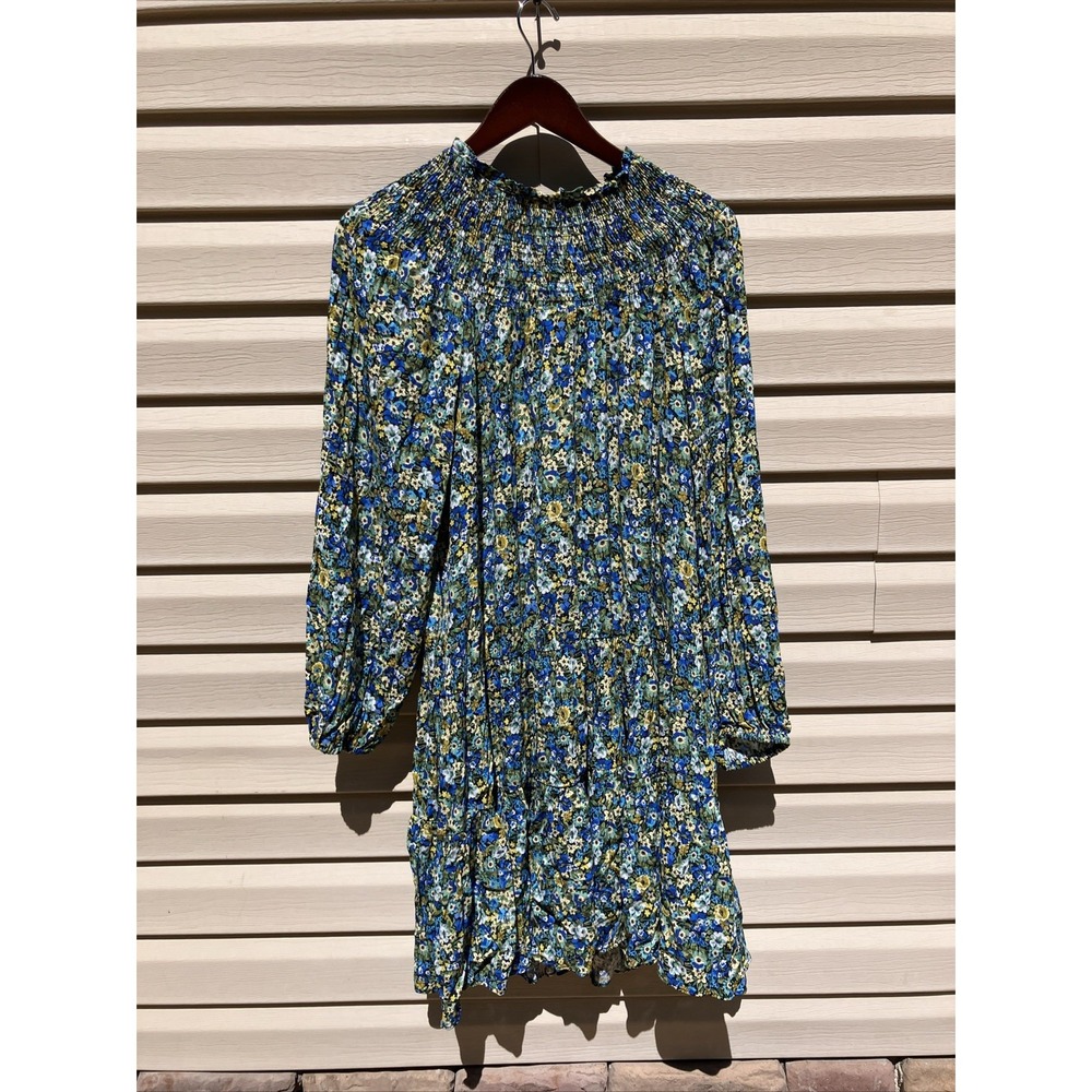 MANGO  MNG Tapestry Long‎ Sleeve Mini Dress Floral Flowers Blue Yellow Size 2